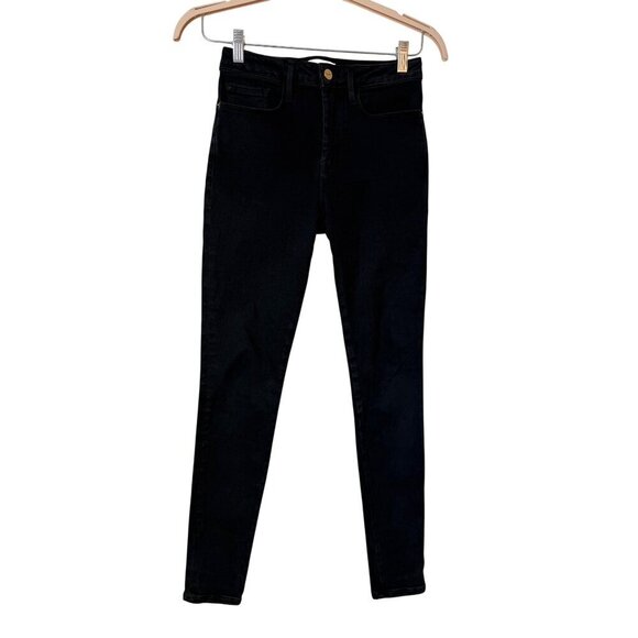 Frame Denim - Frame Le One Skinny Black Organic Cotton Blend High-Waist Stretch Jeans Size 1